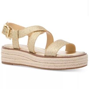 New✨Michael Kors Lynn Leather Buckled Pale Gold Espadrille Sandals